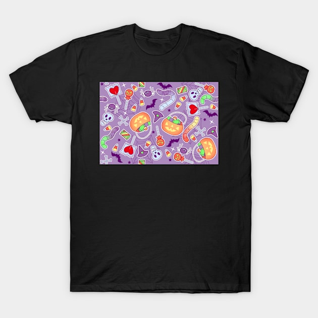 Halloween Treats on Purple T-Shirt by FrostedSoSweet